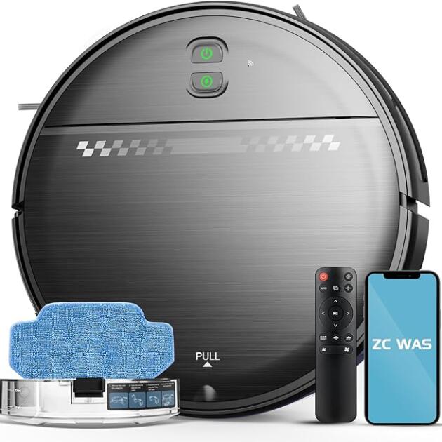 Robot Vacuum and Mop Combo, 2-in-1 Robot Vacuum Cleaner, Perfect for Pet Hair, Hard Floor and Carpet, Anti-Bump, Anti-Fall, App, Voice and Remote Control
