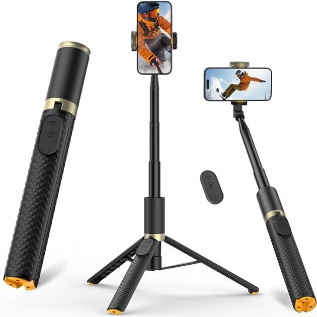 Phone Tripod & Selfie Stick with Remote, Portable, Lightweight for Video Recording Vlog, Extendable Travel Tripod Stand Compatible with iPhone Android, Black, 62