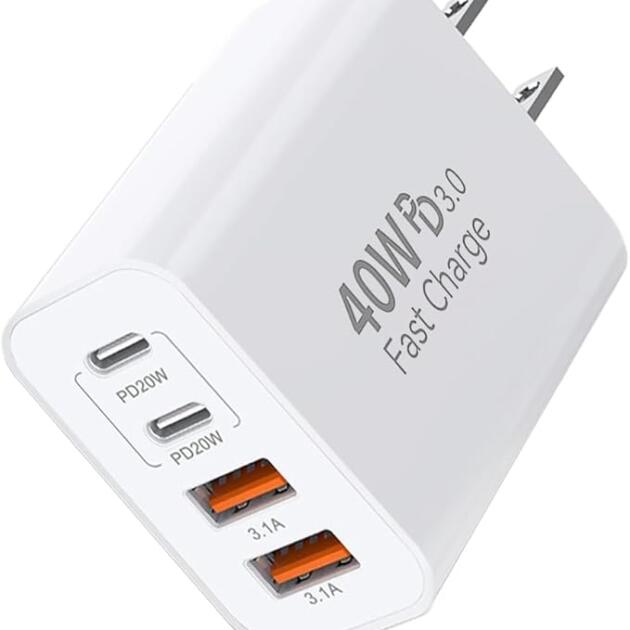 USB C Charger Block for iPhone 17,40W USB C Power Adapter 4-Port Type C 4in1 Multiport Fast Charging Wall Plug for iPhone 17 Pro Max/17 Air/17 Pro/16 Plus/16e/15 Pro Max/14/13/12/11/Xs Max/XR/X,iPad