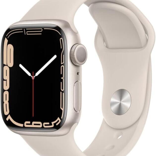 Apple Watch Series 7 (GPS, 41mm) Starlight Aluminum Case with Starlight Sport Band, Regular (Renewed)