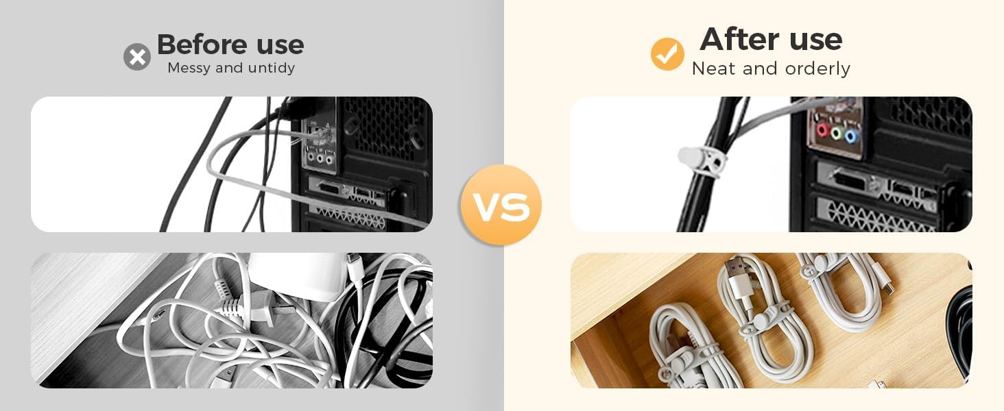 Data Cable Organizer, 2025 Upgrade Reusable Cable Ties Multipurpose Silicone Cable Straps Cord Management Organizer for Earphones Chargers Wires Home Office Travel (20 pc) - Image 4