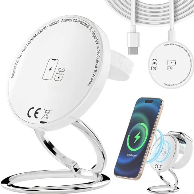 Wireless Charger for MagSafe, Foldable Magnetic 3 in 1 Charging Station for Multiple Device, 15W Fast Portable Phone Stand and Holder,Compatible with iPhone 17/16/15/14/13 Series, Apple Watch, AirPods