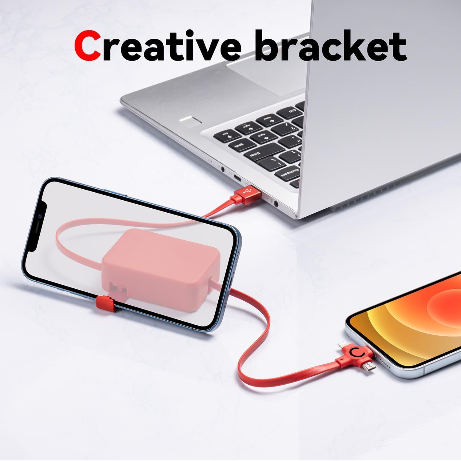 3 in 1 Multiple Charger Cable 3A, 2Pack 3 in 1 Retractable Multi Charging Cable with IP/USB-C/Micro Ports, Phone Holder, Multiple Fast Charging Cord for Cell Phones, iPhone, Samsung, Tablets - Image 3