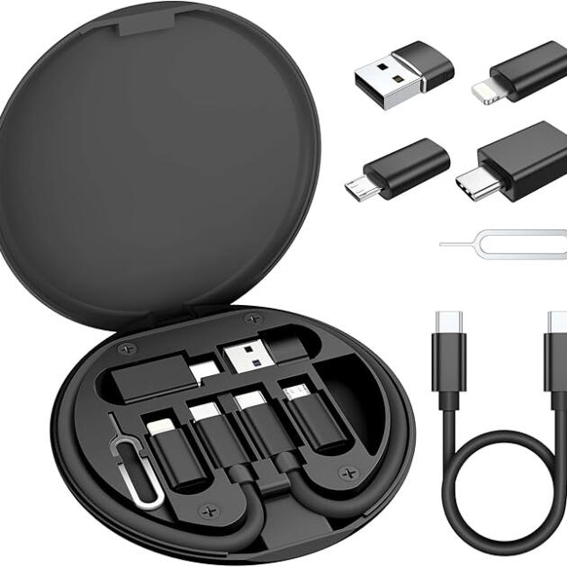 Elebase Multi USB Charger Adapter Kit,Micro USBC Adaptor with 1Ft 100W Charging Cable,Type C to USB 3.0 OTG Converter,USB C to iOS,Portable Box for iPhone 17 Air 16 15 Max Pro,Samsung Galaxy S25 Plus