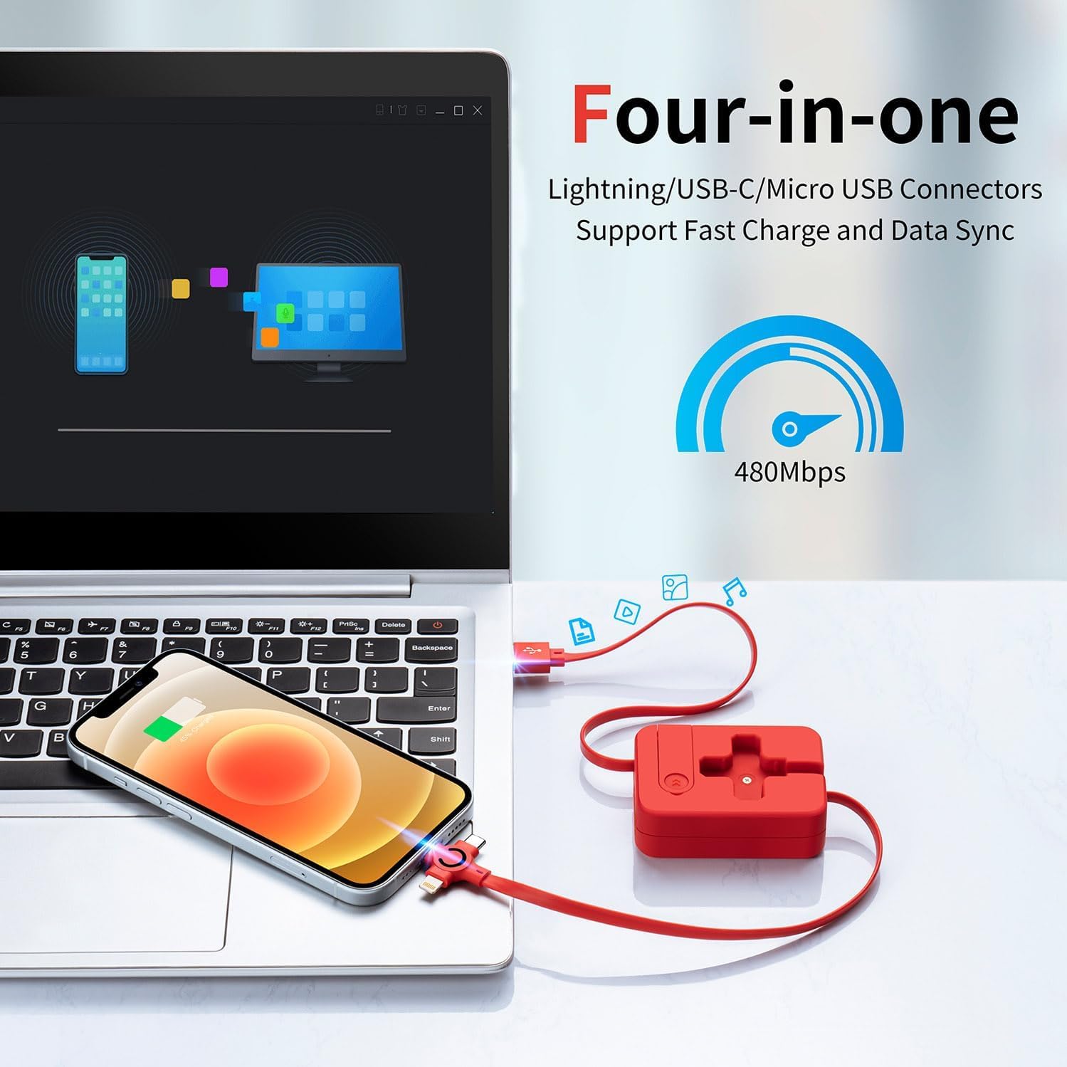 3 in 1 Multiple Charger Cable 3A, 2Pack 3 in 1 Retractable Multi Charging Cable with IP/USB-C/Micro Ports, Phone Holder, Multiple Fast Charging Cord for Cell Phones, iPhone, Samsung, Tablets - Image 2