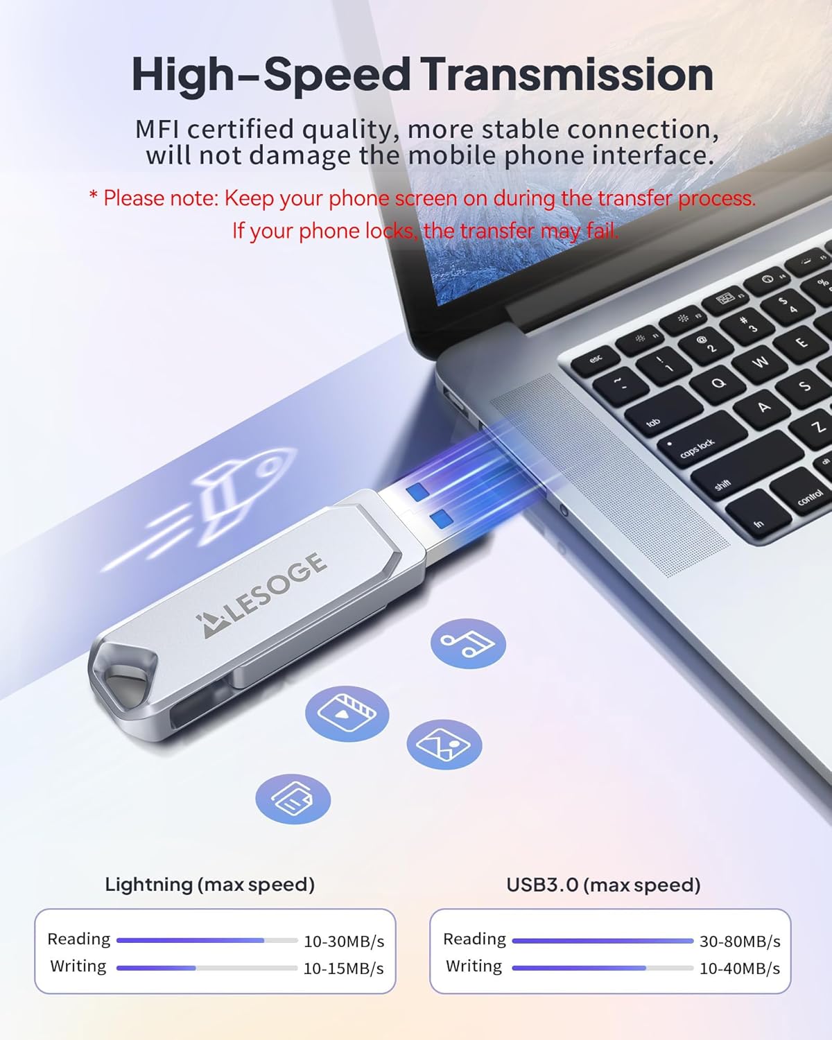MFi Certified 128GB Flash Drive for iPhone Photo Stick USB Memory Stick Thumb Drives, High Speed USB Stick External Storage for iPhone/iPad/Android/PC - Image 5