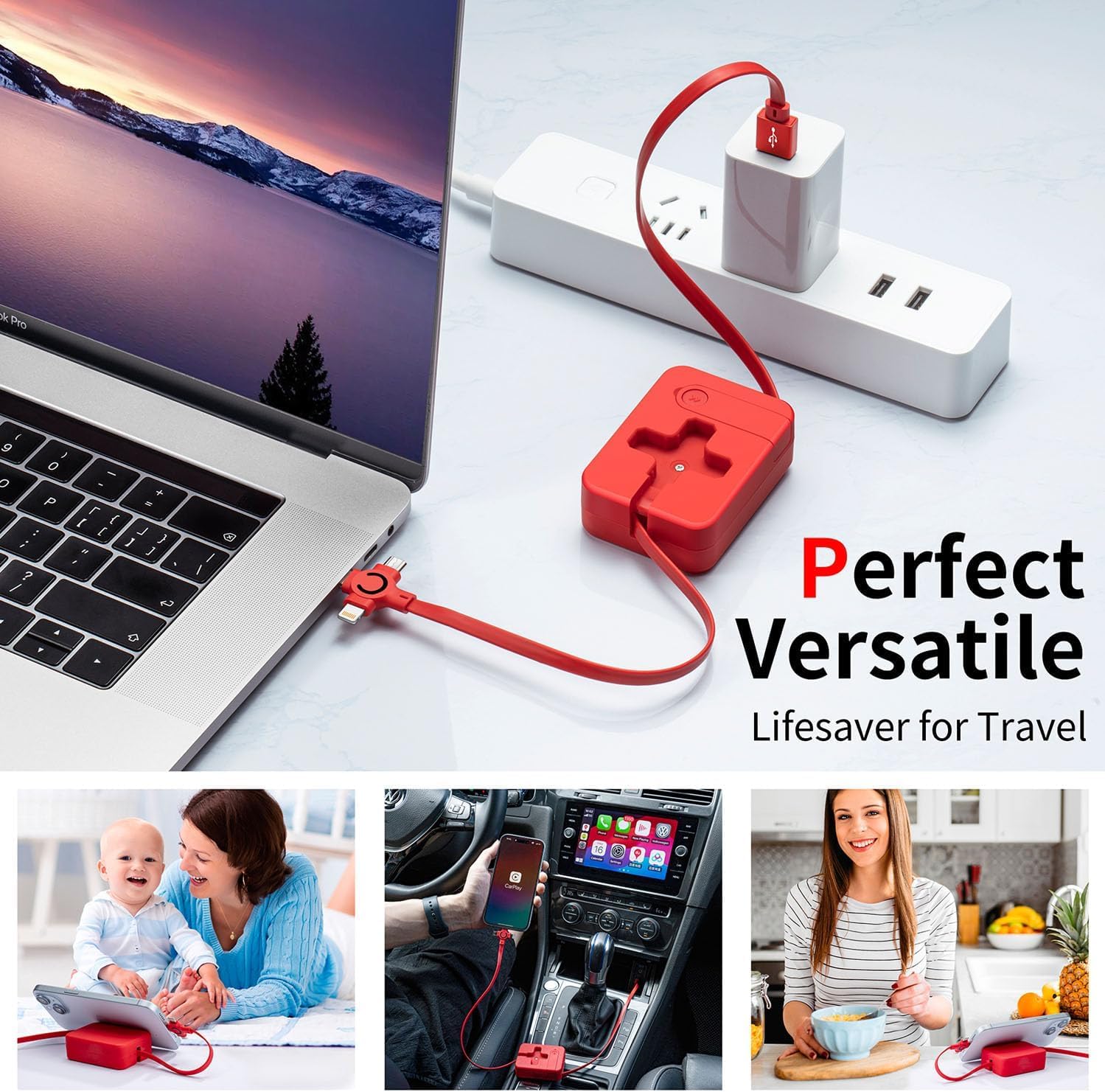 3 in 1 Multiple Charger Cable 3A, 2Pack 3 in 1 Retractable Multi Charging Cable with IP/USB-C/Micro Ports, Phone Holder, Multiple Fast Charging Cord for Cell Phones, iPhone, Samsung, Tablets - Image 4